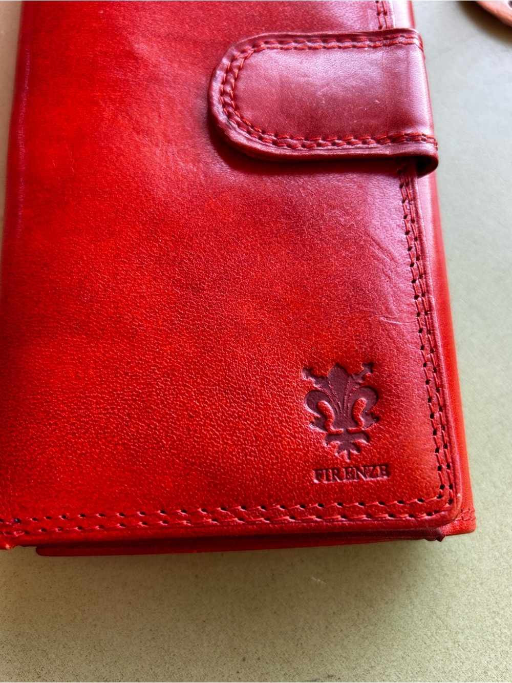 Vera Pelle Firenze Genuine Leather Wallet Red Italian Organizer Made in Italy - Picture 2 of 9